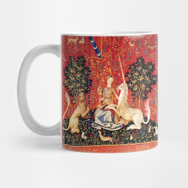 LADY AND UNICORN ,SIGHT  Red Green Fantasy Flowers,Animals by BulganLumini